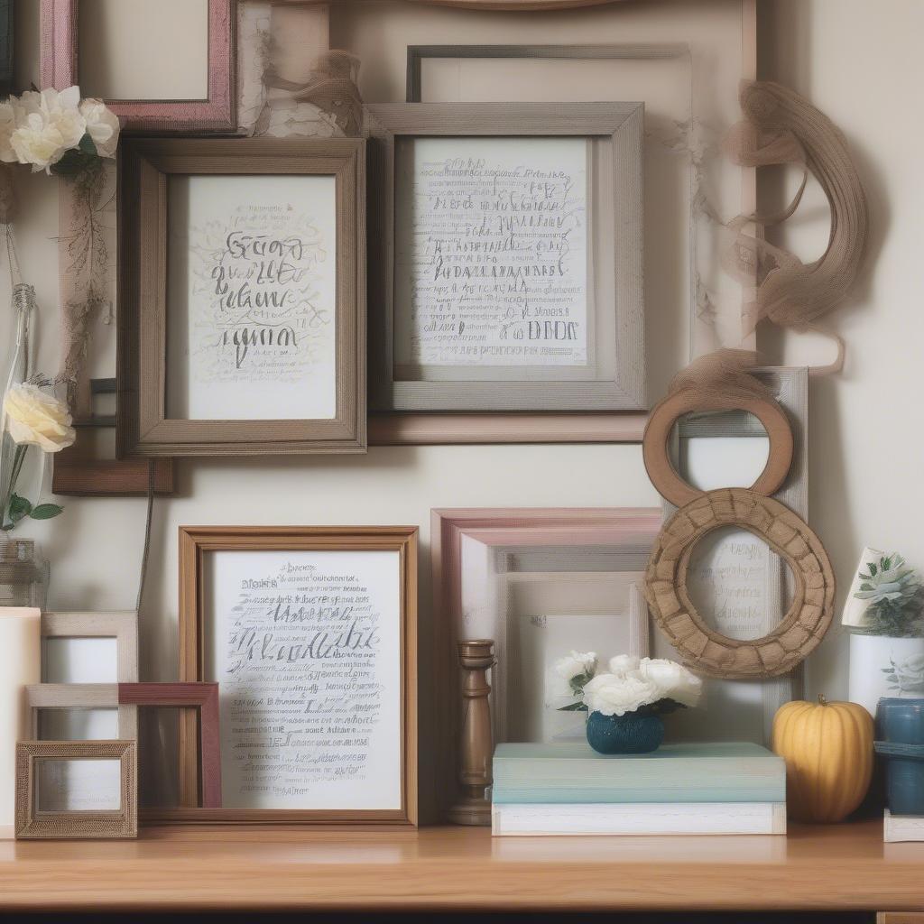 DIY wall art project featuring inspiring sayings written on repurposed wooden frames.