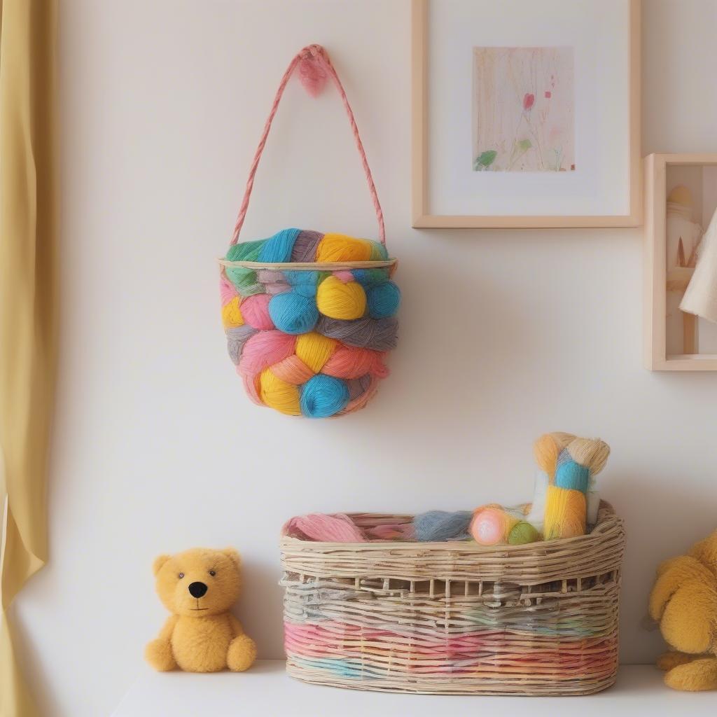 DIY Wicker Basket Kid Wall Art