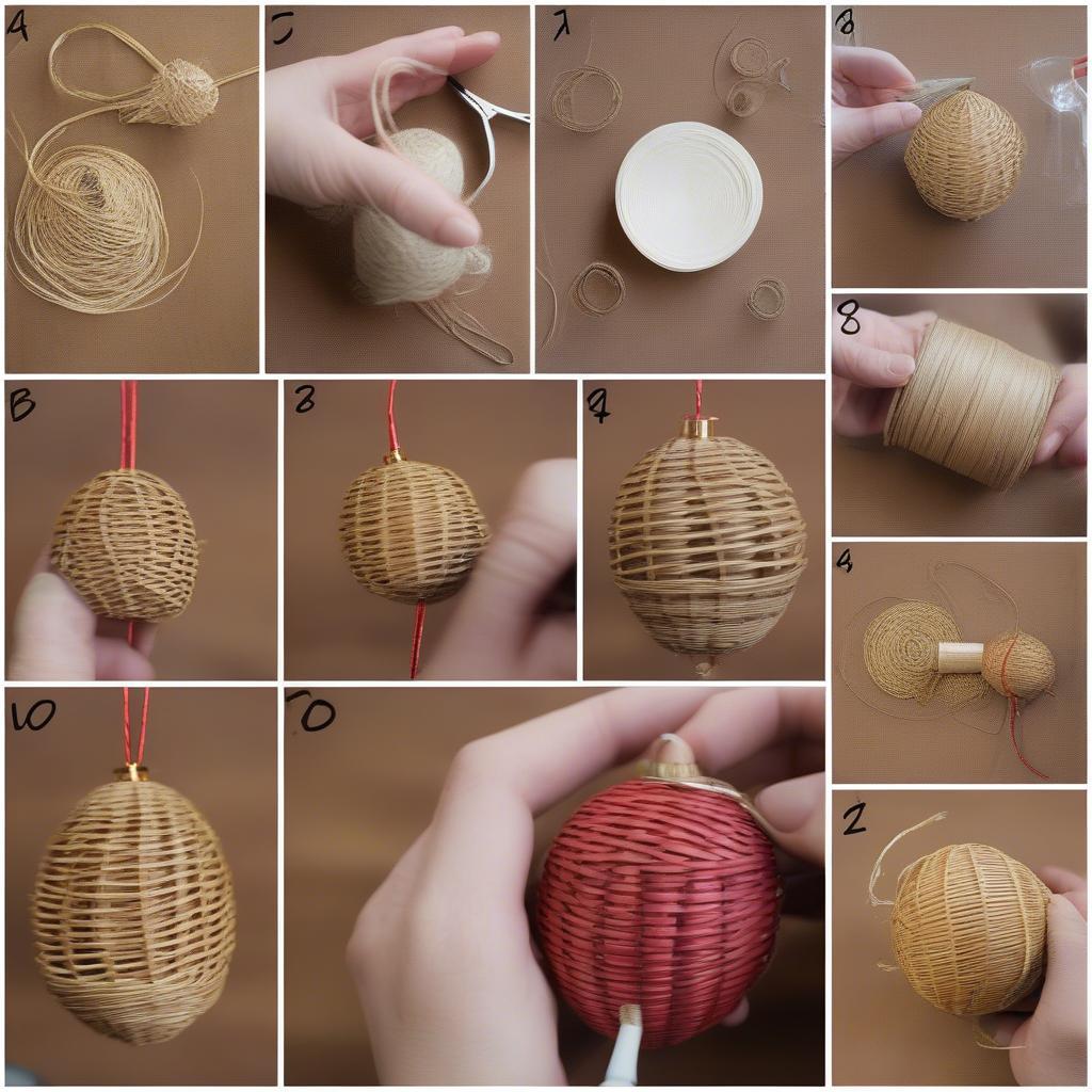 DIY wicker Christmas ornaments being crafted