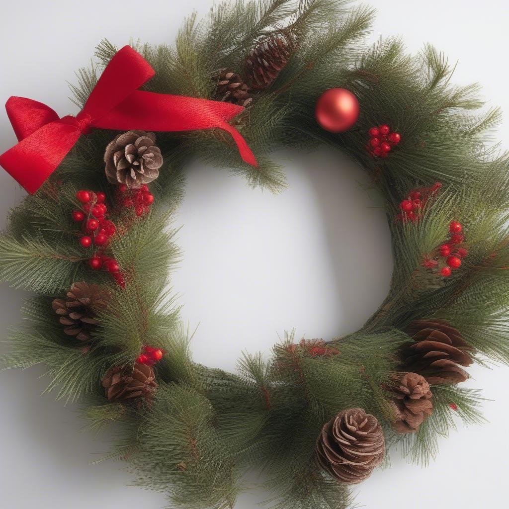 DIY wicker Christmas wreath with pine branches and berries