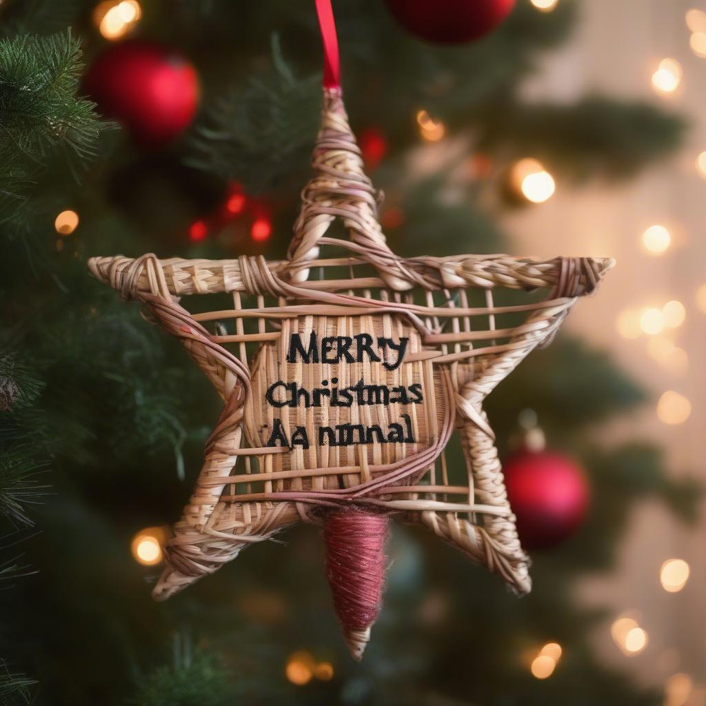 DIY wicker ornament with "Merry Christmas Ya Filthy Animal" inscription