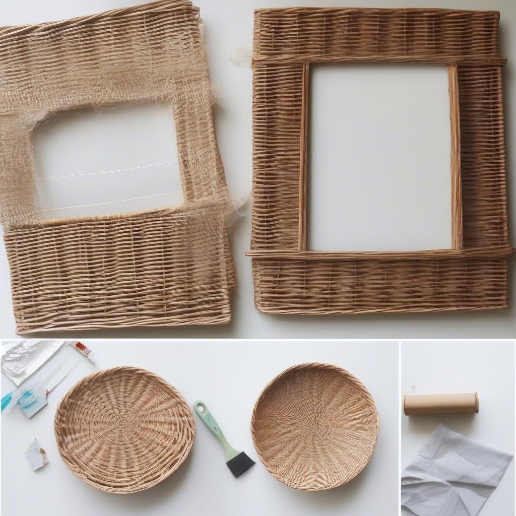 DIY wicker quote wall art project, showcasing the process of painting a quote onto a woven wicker piece.