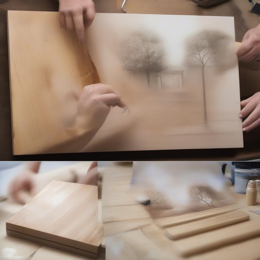 Step-by-step process of creating a DIY wooden canvas picture