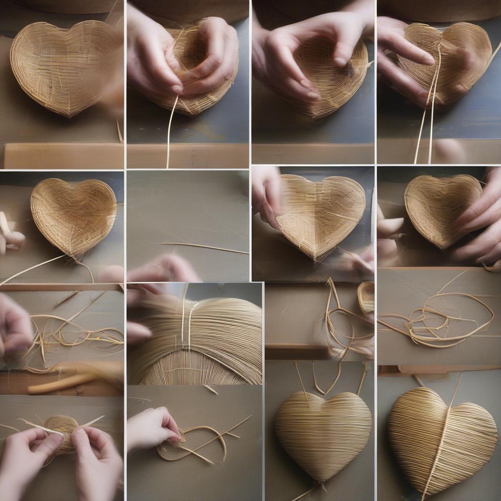 Step-by-step tutorial on how to create a woven rattan heart