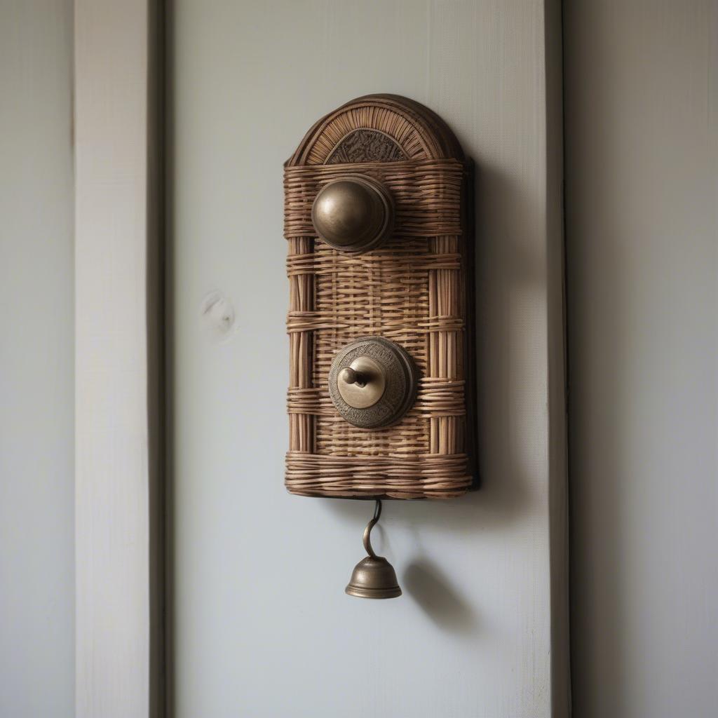 Antique Door Bell with Wicker and Rattan Accents