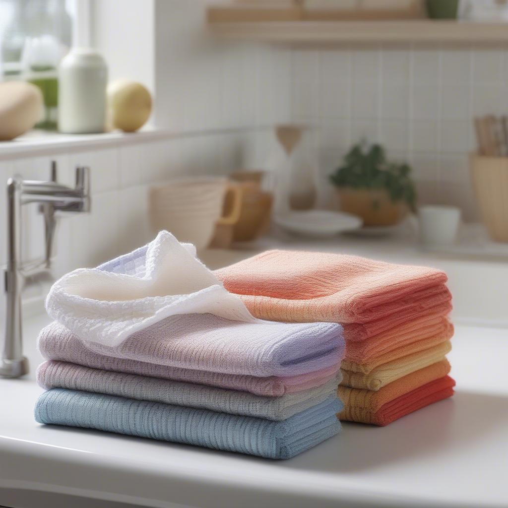 Knitted Dish Cloths Drying on a Rack