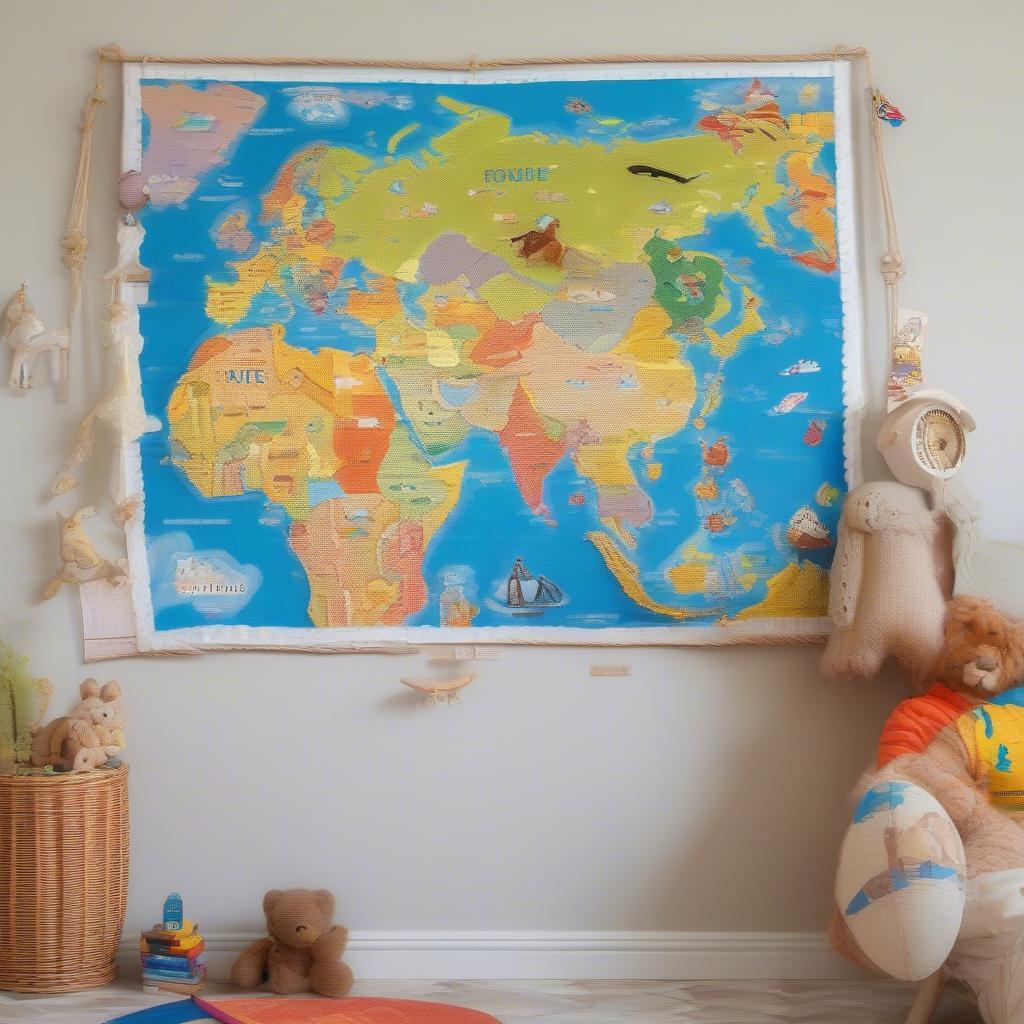 Educational Wicker World Map Kid Wall Art 