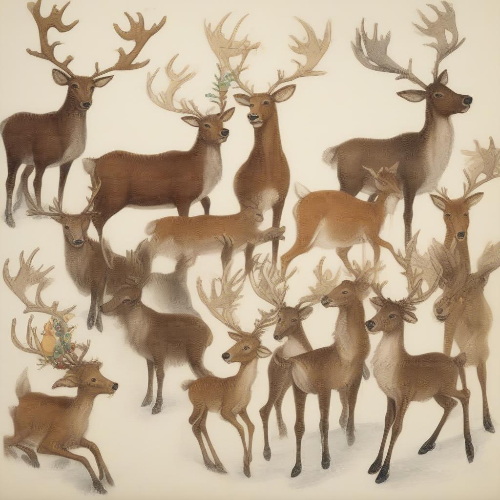 The eight original reindeer of Santa Claus.