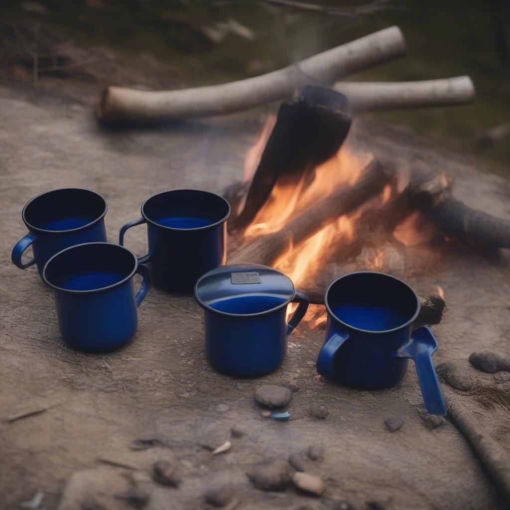 Enamelware Cups Used in a Camping Setting