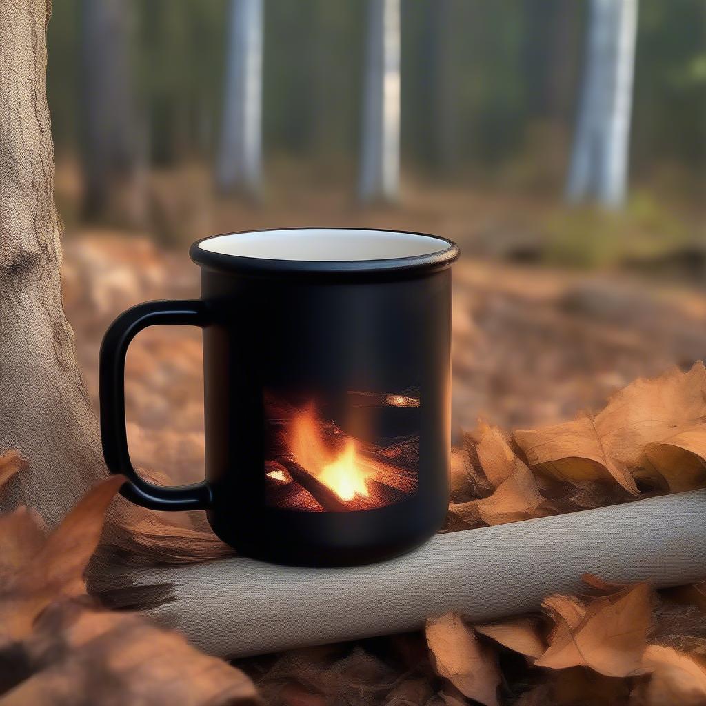 Enamelware Mug by a Campfire