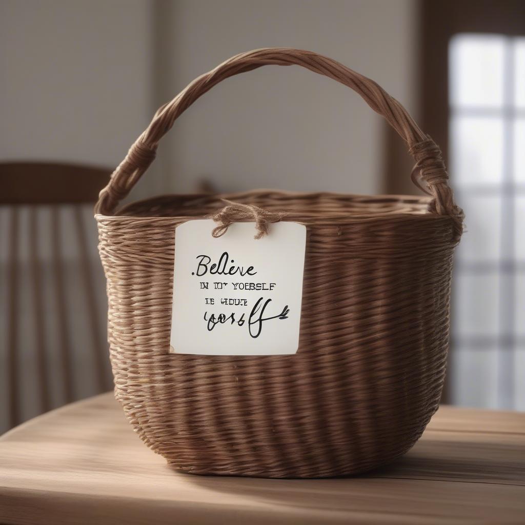 Wicker basket with inspirational quote woven into the design