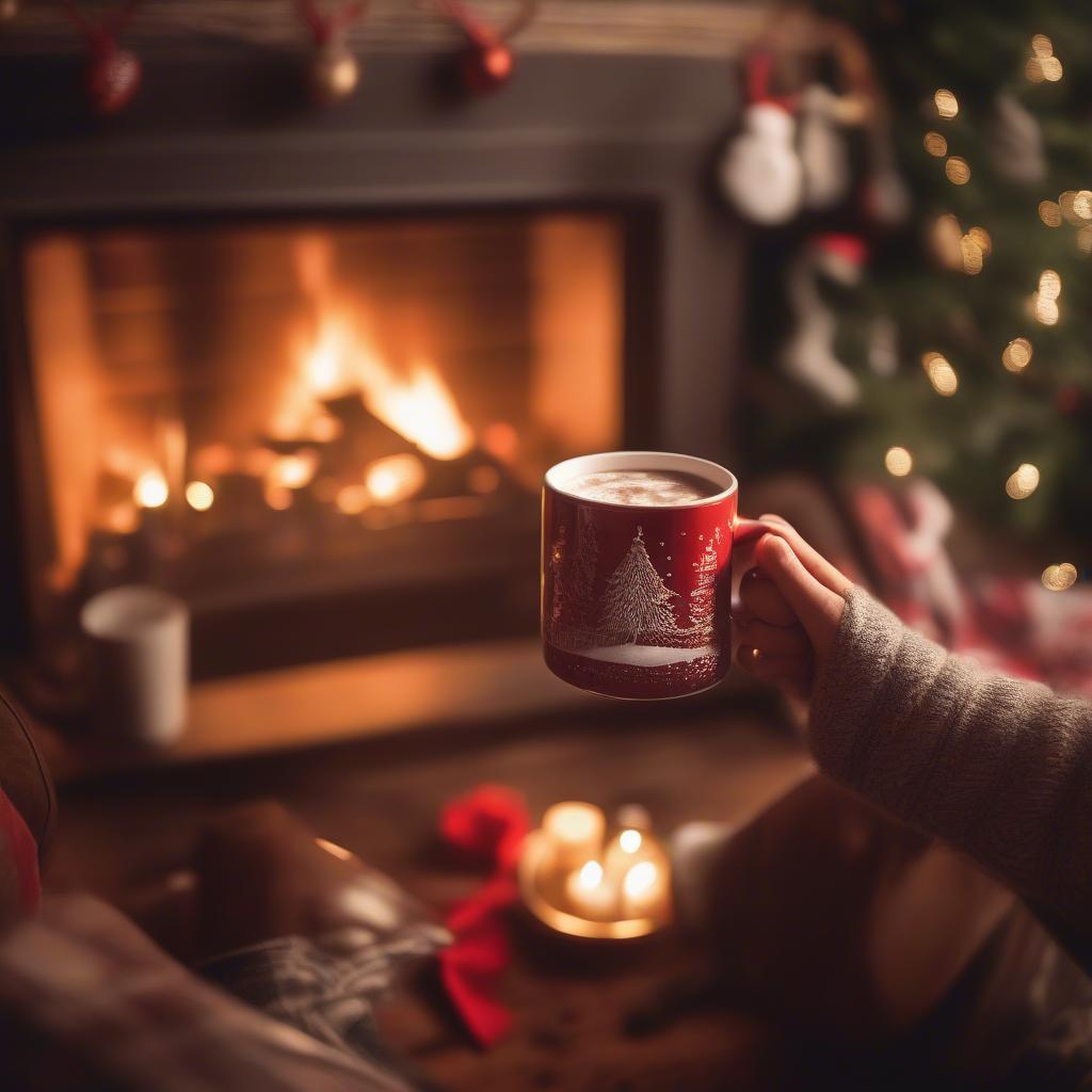 Enjoying Hot Chocolate in a Cheeky Reindeer Mug