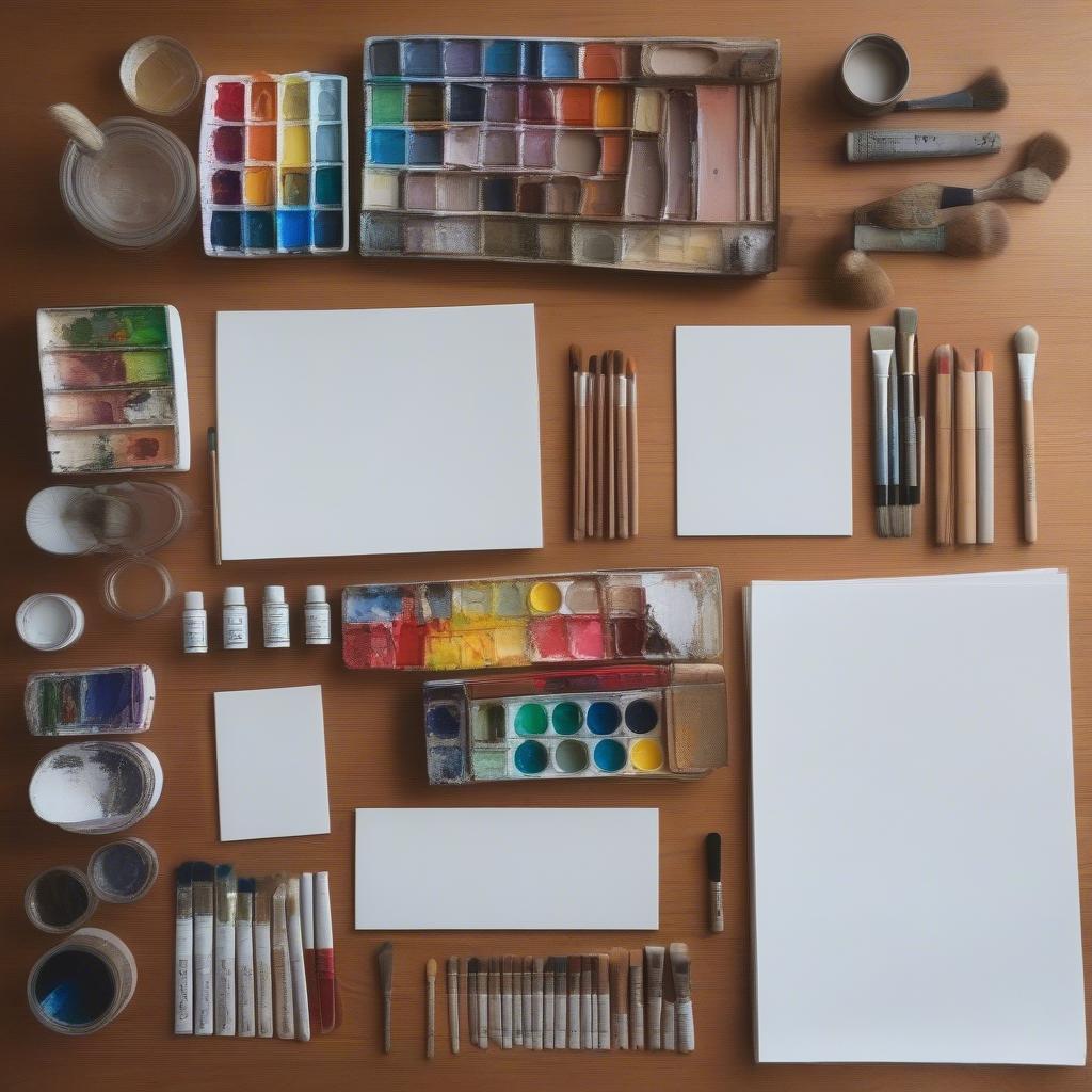 Essential Art Supplies: Small Canvases, Paints, and Brushes