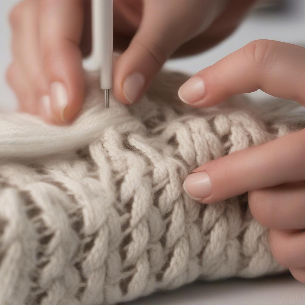 Knitting Techniques for Stitch Stockings: demonstrating basic knit, purl, cable knit, and fair isle stitches.