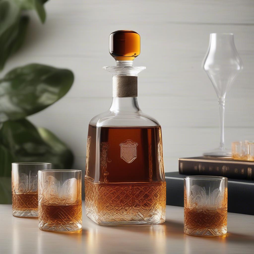 Etched Decanter and Bourbon Glasses Pairing