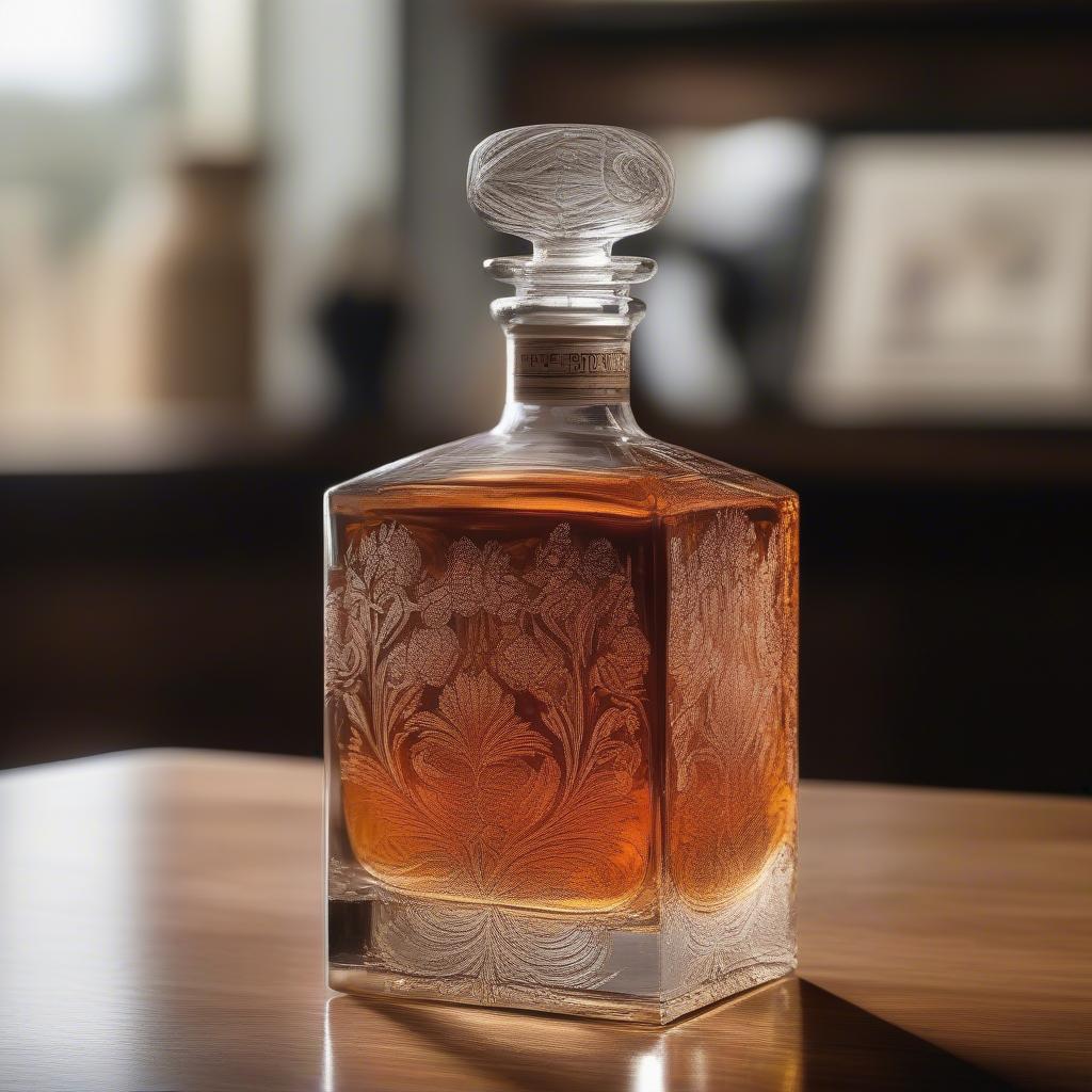 Whiskey in an etched glass decanter