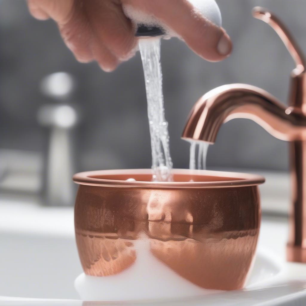 Cleaning Copper Mugs with Soap and Water