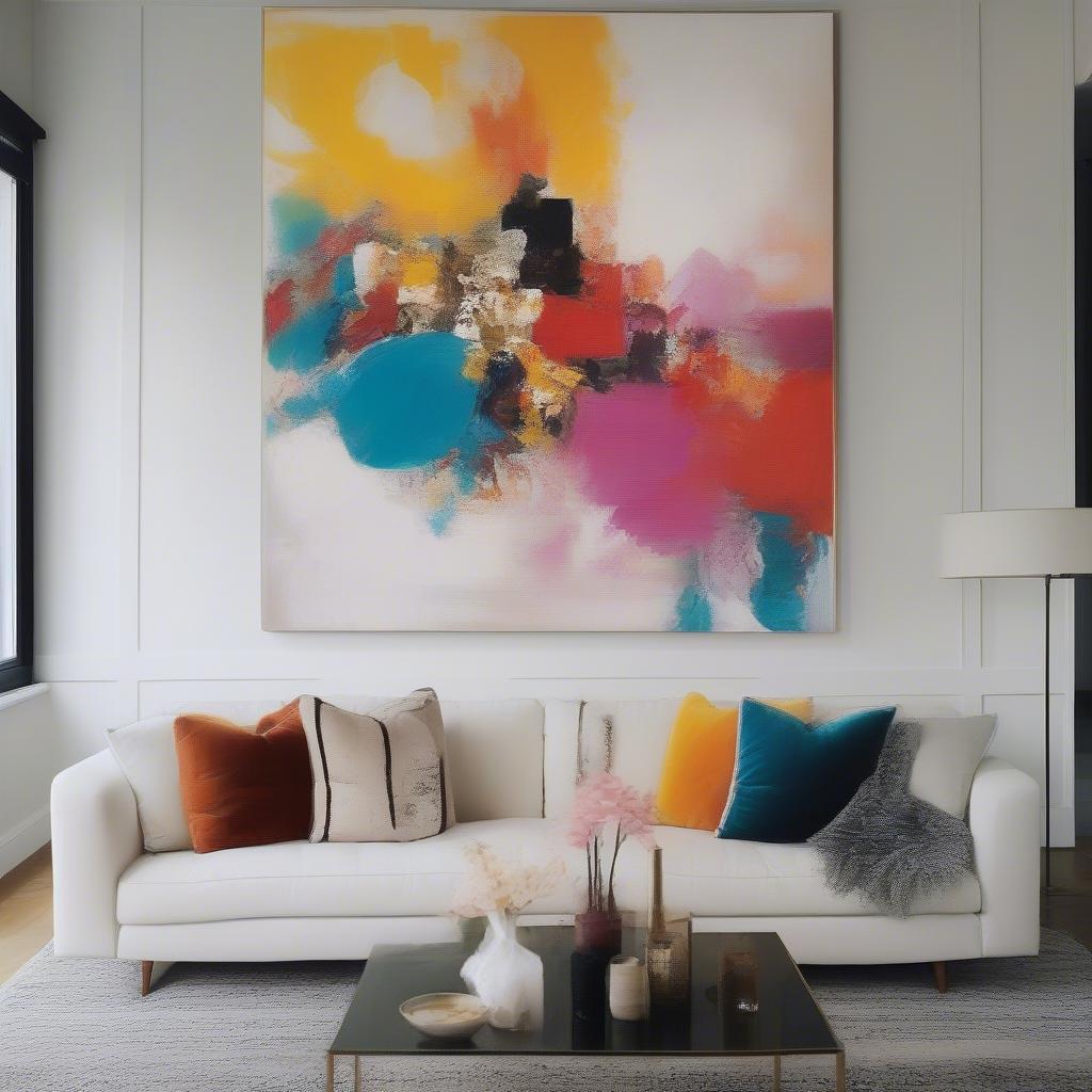 Extra Large Abstract Canvas Painting in a Modern Living Room