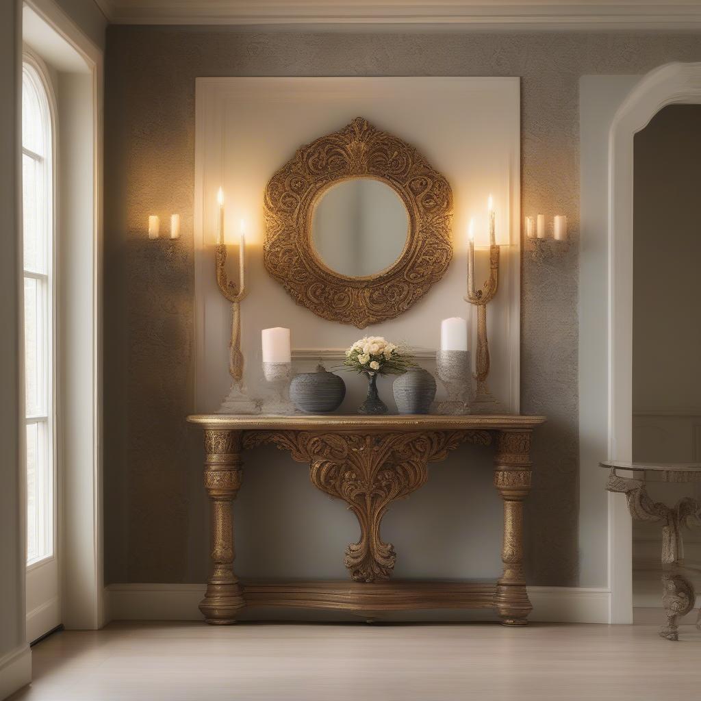 Extra large wall sconce used as a focal point above a console table