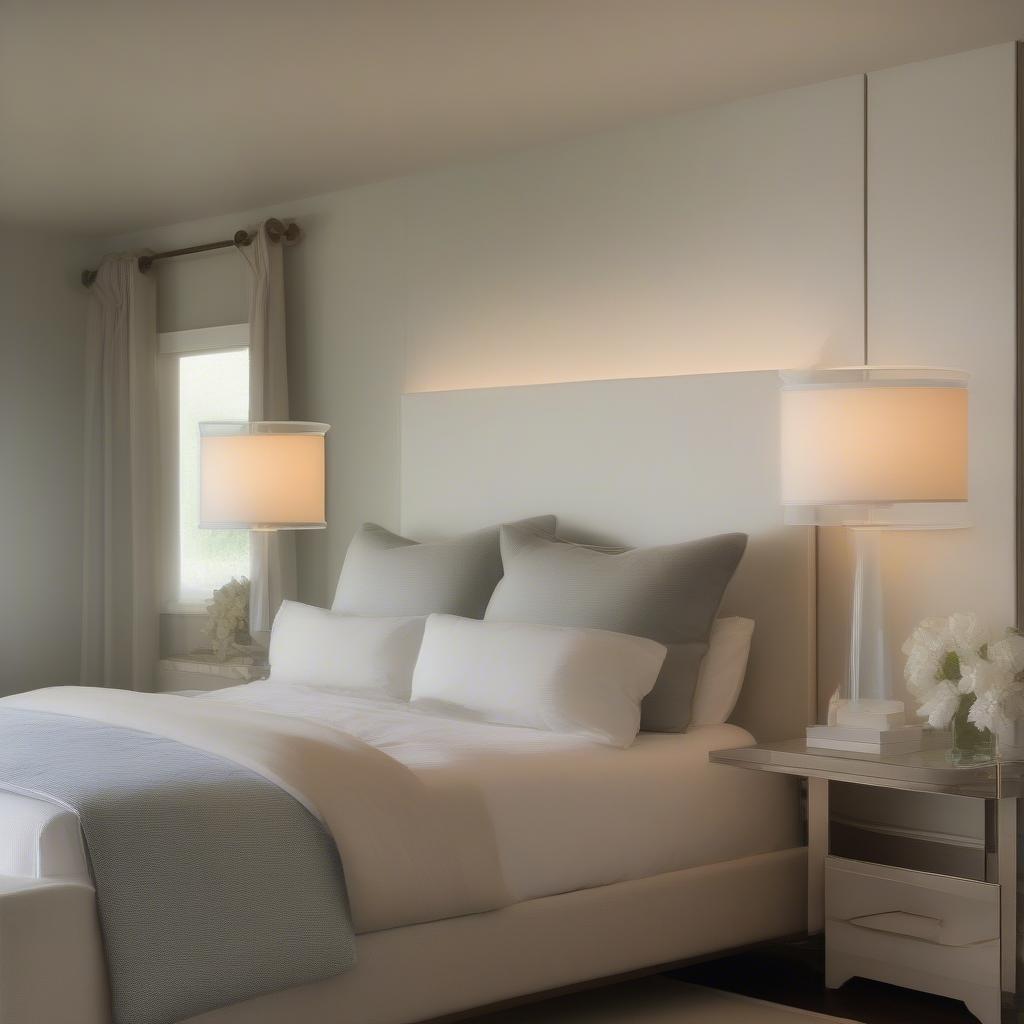 Extra large wall sconces create a relaxing atmosphere in a bedroom.