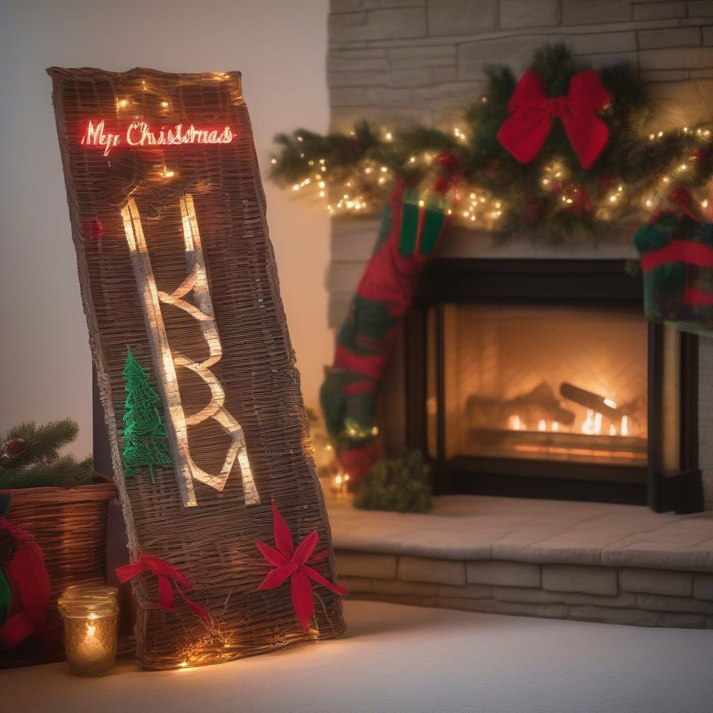 Extra Large Wicker Christmas Sign Showing Intricate Detailing and Festive Design