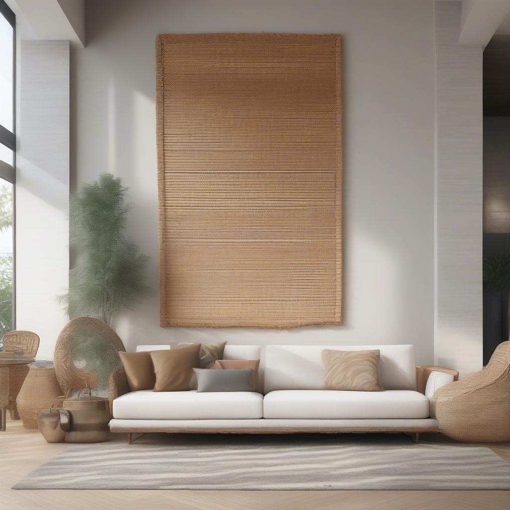 Extra Large Wicker Wall Art in a Modern Living Room