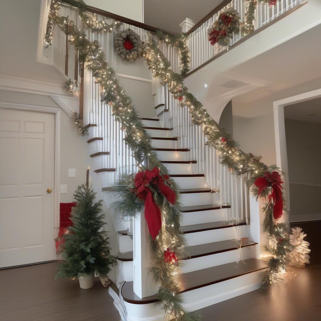 Fa La La La La Garland Around Staircase