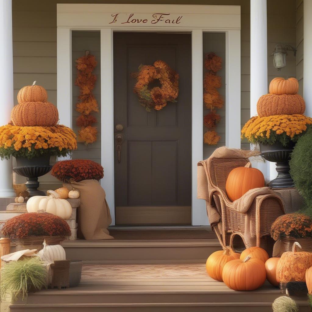 “I Love Fall Most of All” Sign Displayed on a Front Porch