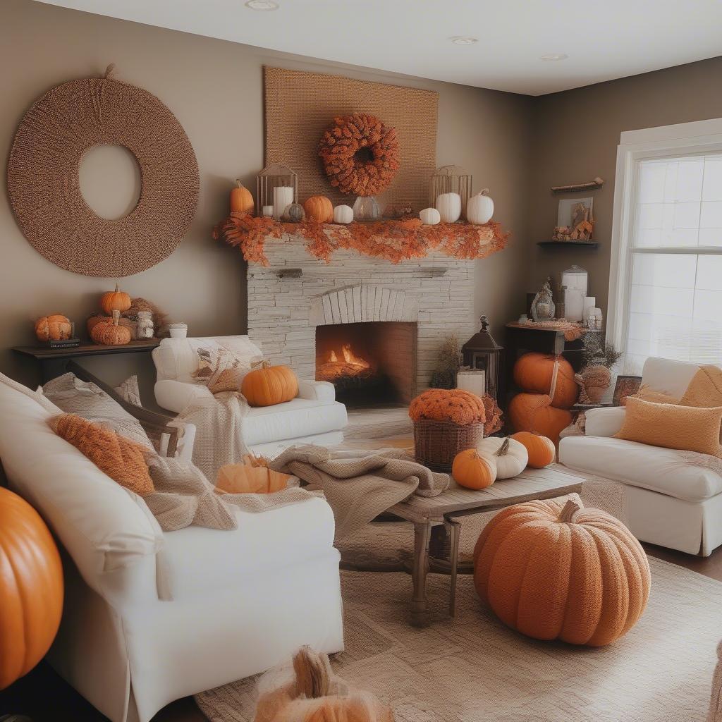 Fall-Themed Living Room with Framed Wall Art