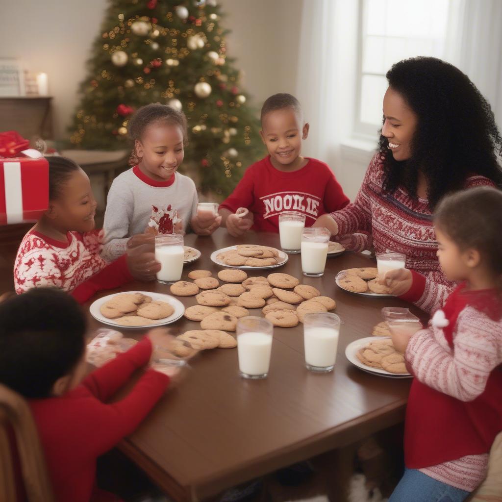 Family Enjoying North Pole Milk and Cookie Co. Treats