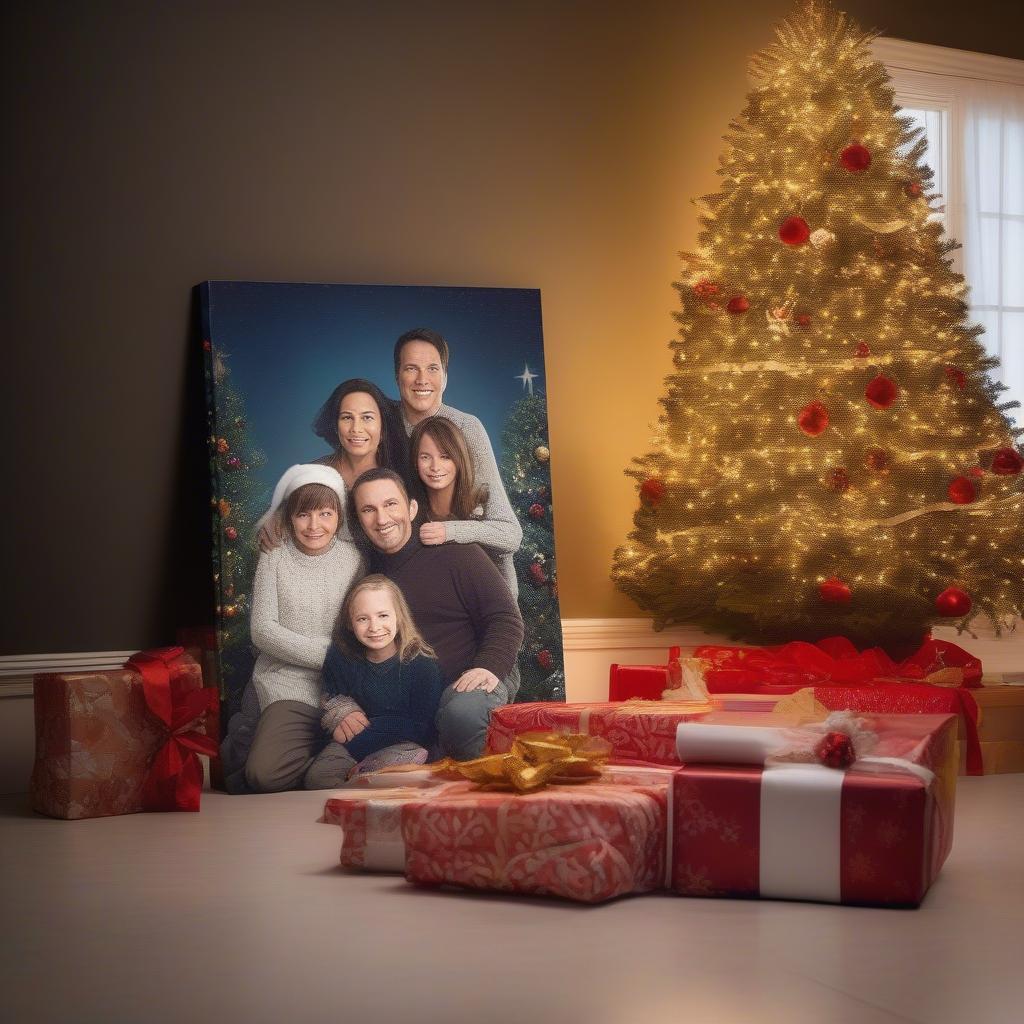 Family Photo Canvas Print Near Christmas Tree