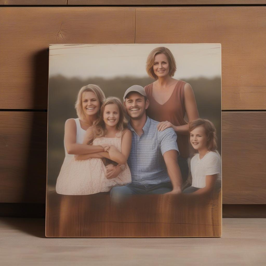 Family photo printed on wood