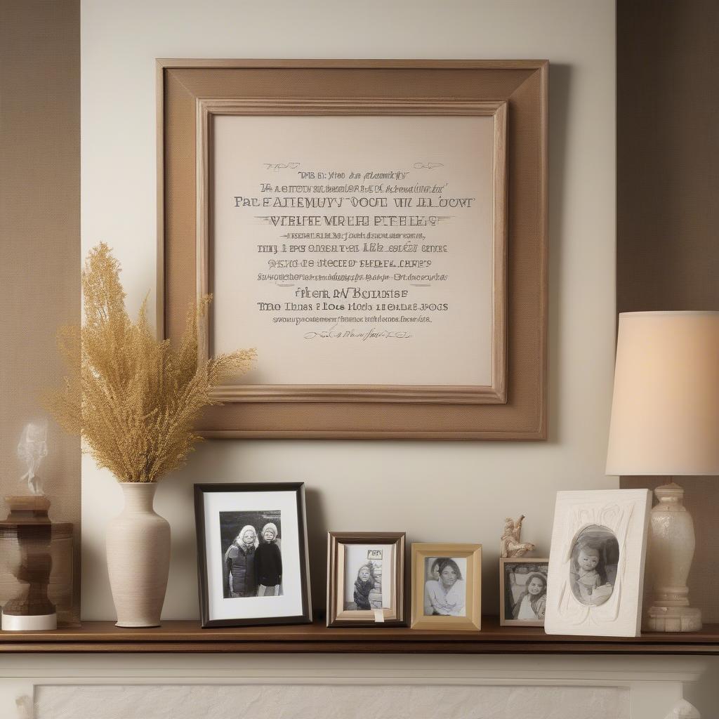 Family picture frame with a quote displayed in a living room setting