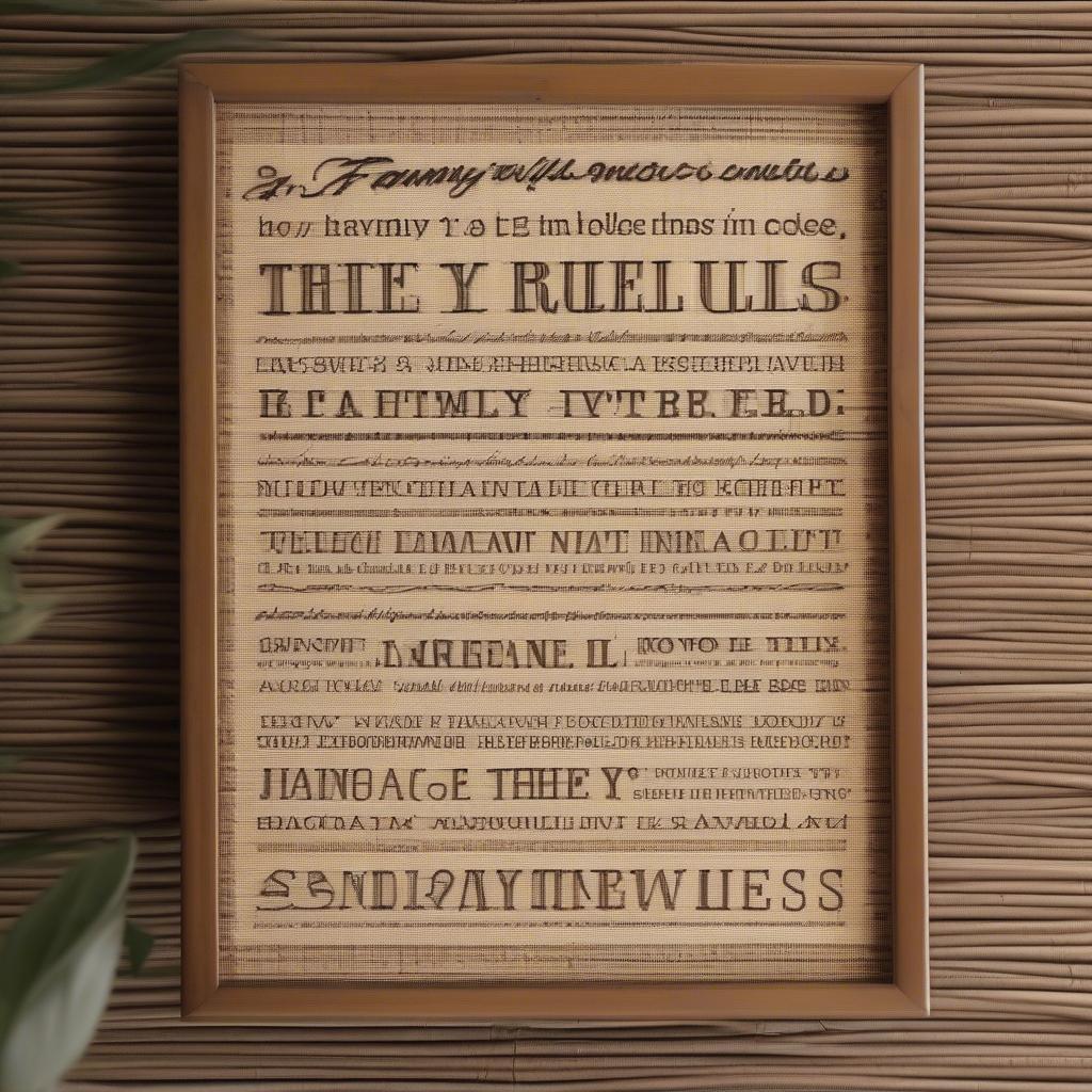 Family Rules Wall Art with Wicker and Rattan Accents