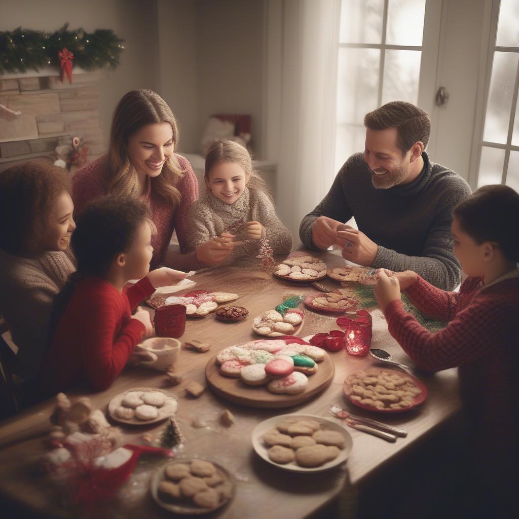 Family sharing Christmas cookies around a table