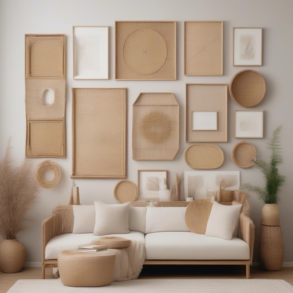 Family Wall Collage with Rattan Accents