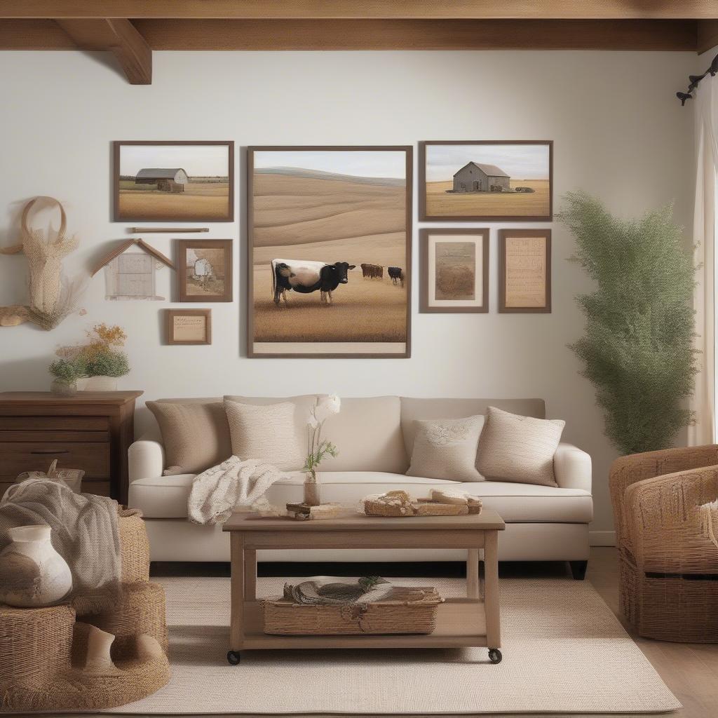 Farmhouse Living Room with Canvas Wall Art