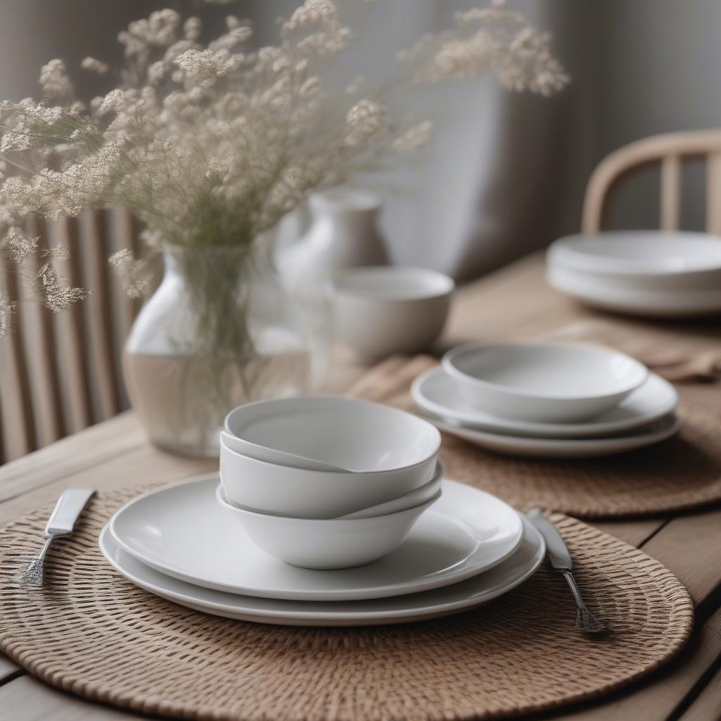 Wicker Farmhouse Placemats on a Rustic Dining Table