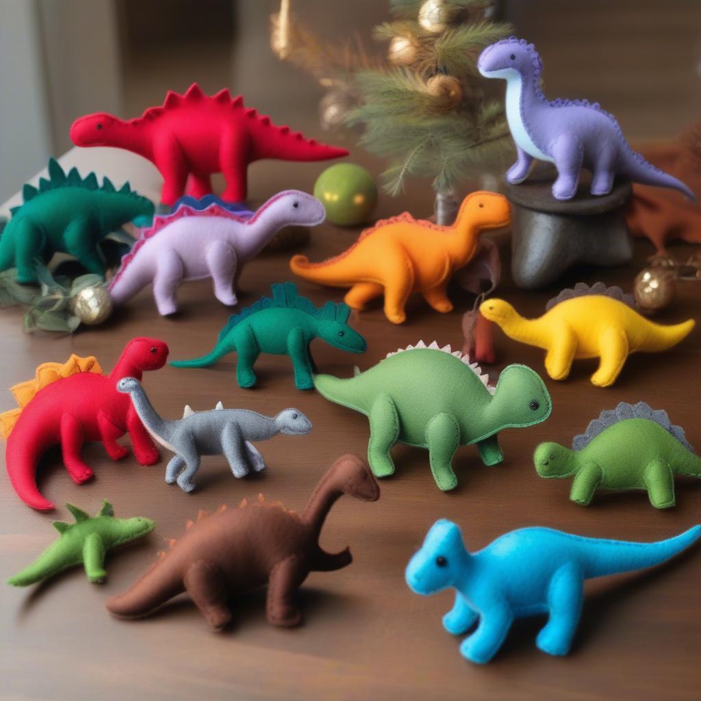 Felt Dinosaur Ornament Variations: T-Rex, Triceratops, Stegosaurus