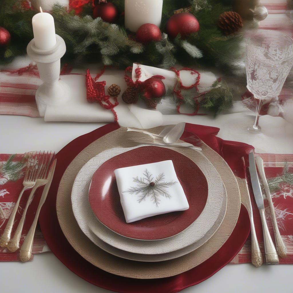 Festive Christmas Table Setting with Paper Placemats and Centerpiece