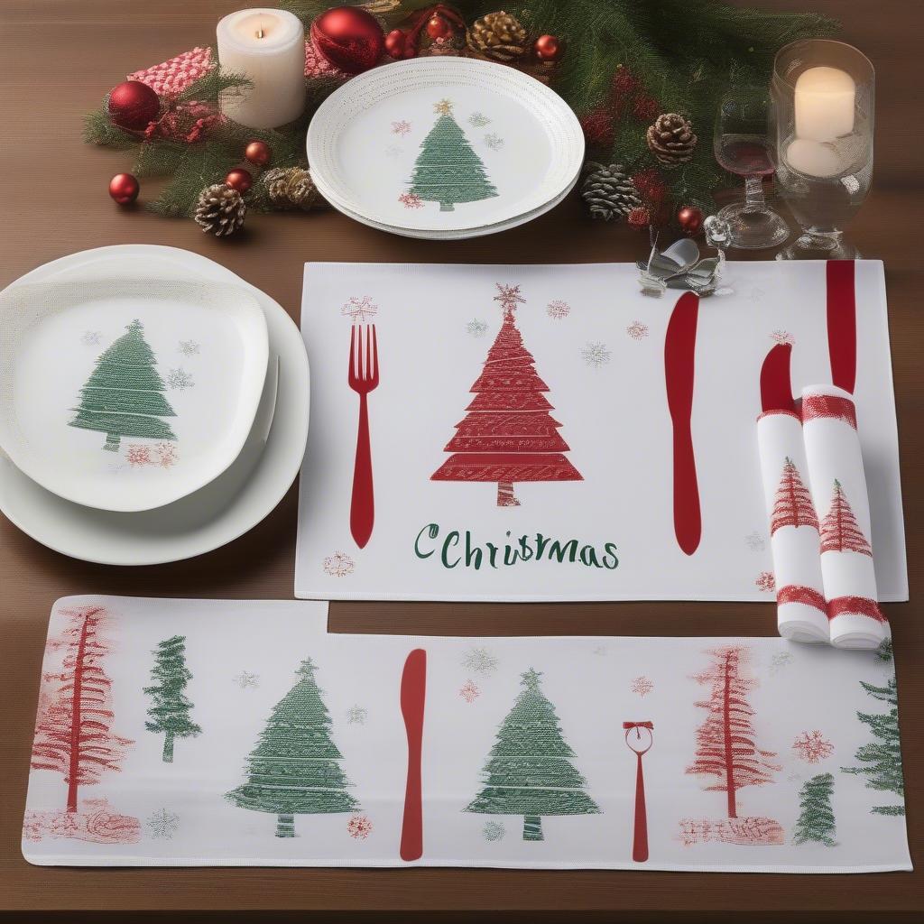 Festive Vinyl Holiday Placemats with Christmas Motifs