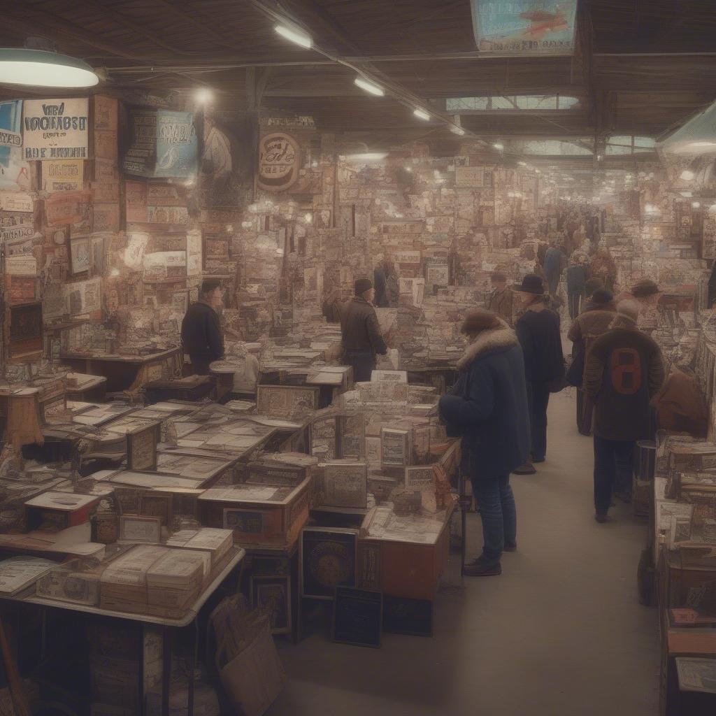 Searching for vintage bar signs at a flea market