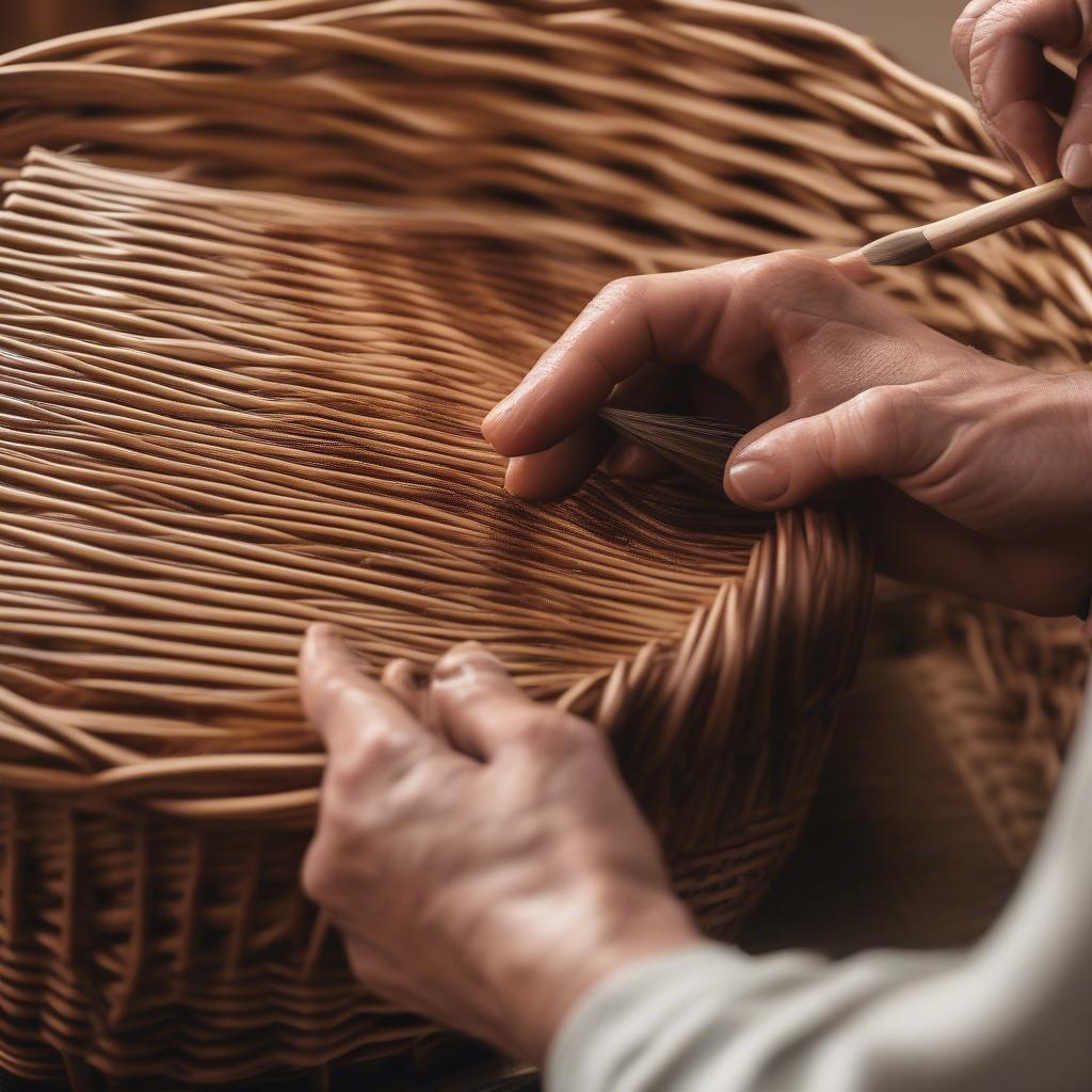 Finishing a Wicker Basket with a Wood Frame