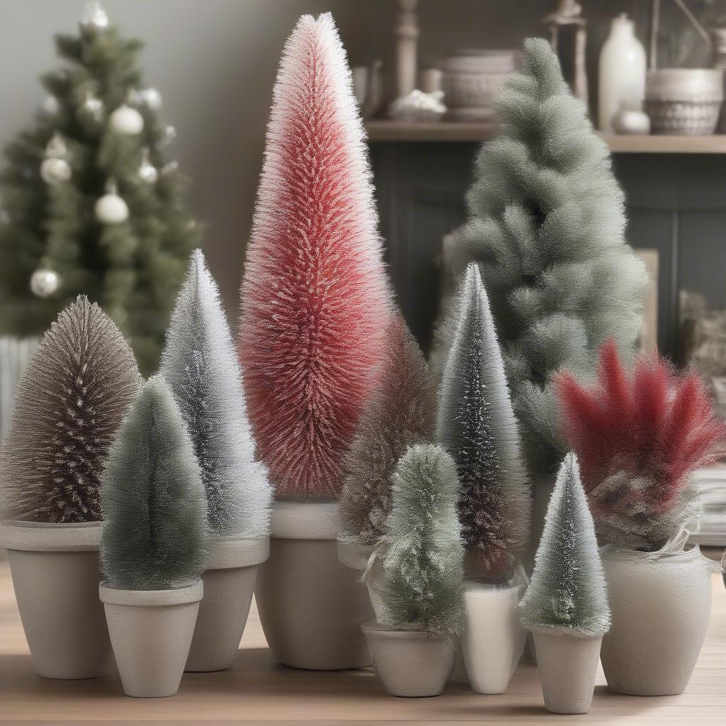 Flocked Bottle Brush Trees in Various Sizes and Styles