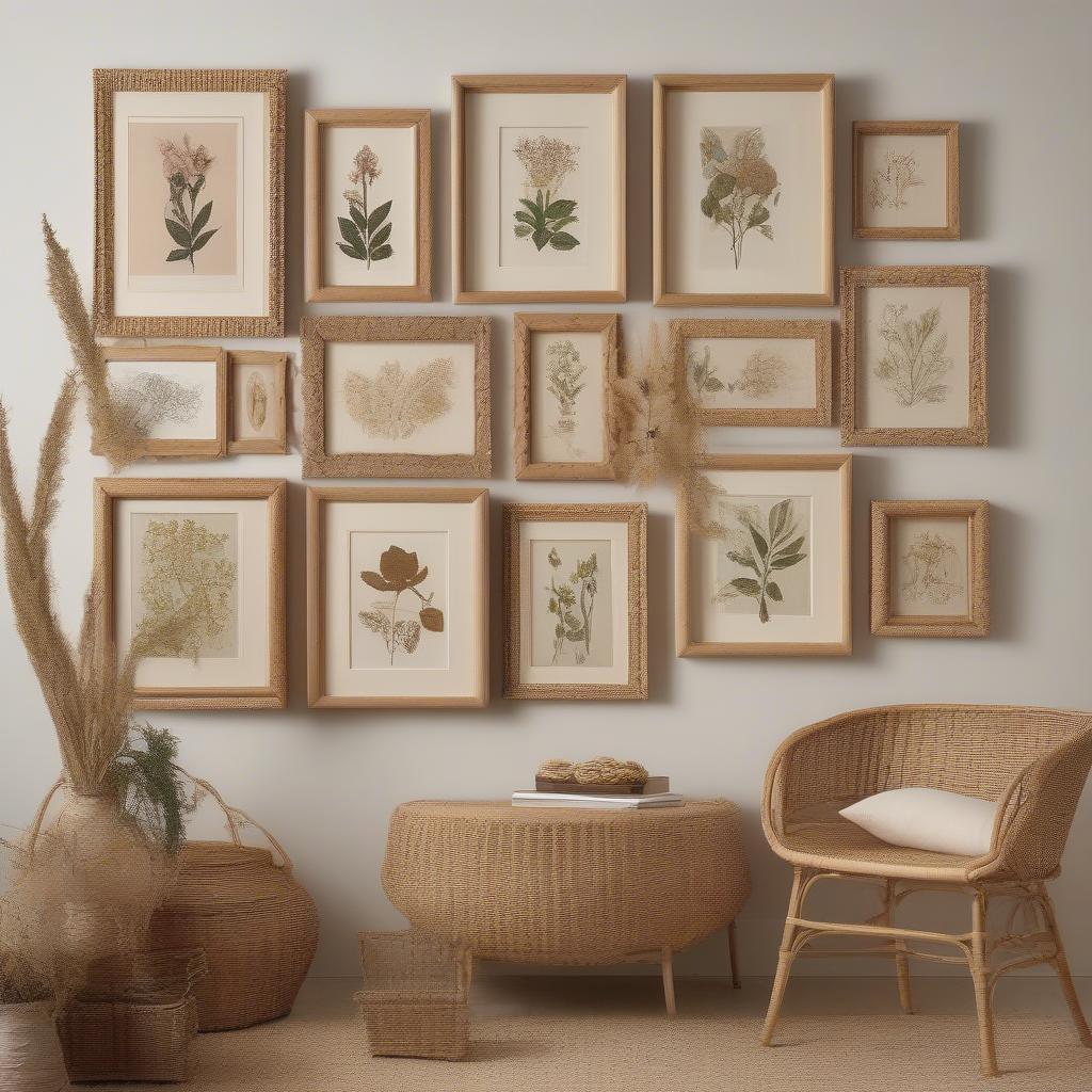 Floral Gallery Wall with Wicker Frames