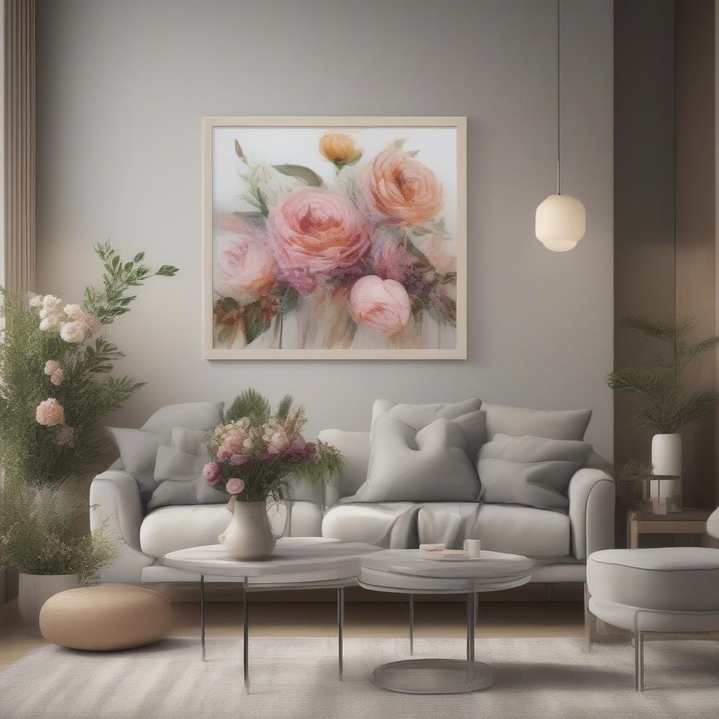 Framed Floral Picture in Living Room Setting