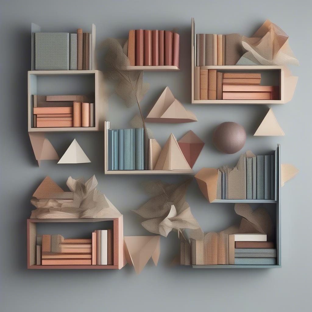 Folded book art creates a 3D effect on the wall, adding texture and visual interest