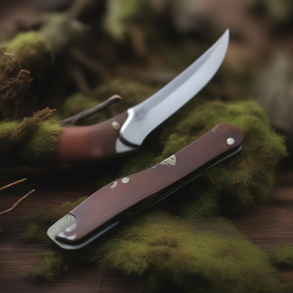 Folding Foraging Knife with Wooden Handle