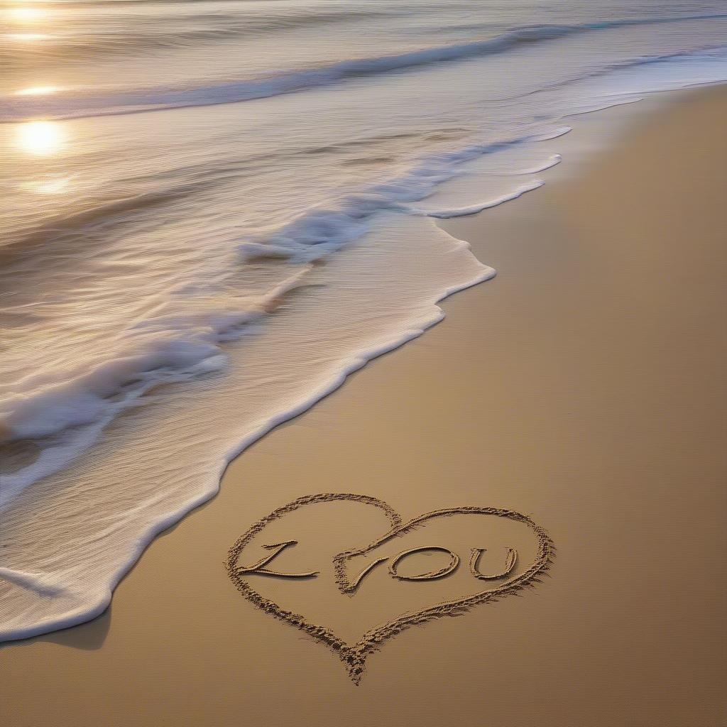 Words "I love you forever" written in the sand on a beach, representing the ephemeral nature of time against the enduring power of love.