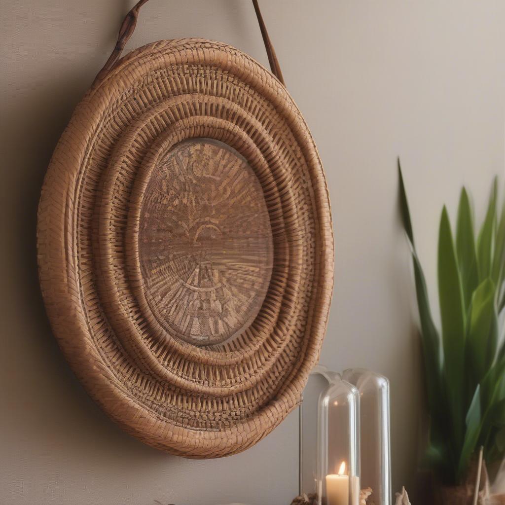 Wicker and rattan wall hanging featuring the forever sign, symbolizing enduring love and commitment.